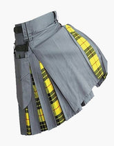 LEWIS HYBRID KILT IN GREY AND MACLEOD WITH LEATHER STRAPS - scottish kilt jacket